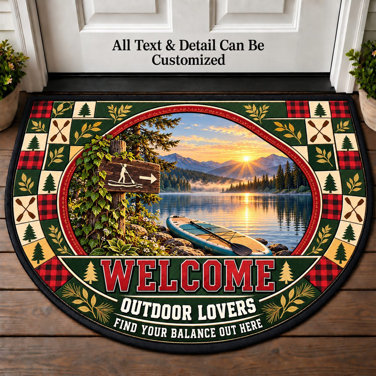 Paddleboard Morning - Outdoor Lovers Personalized Half Round Mat | 5To9Vibe