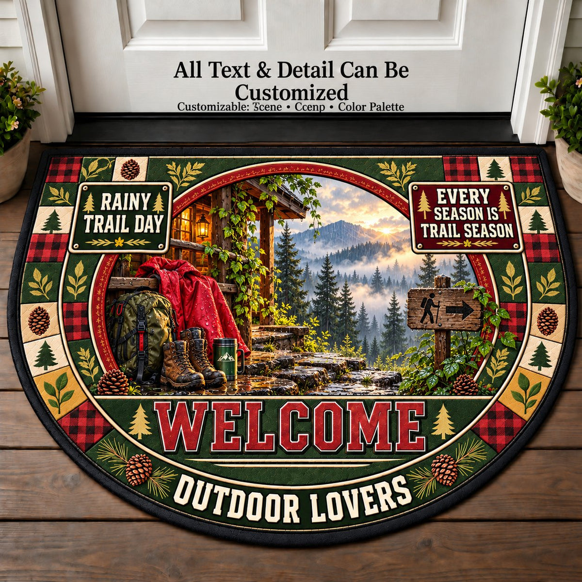 Rainy Trail Day - Outdoor Lovers Personalized Half Round Mat | 5To9Vibe