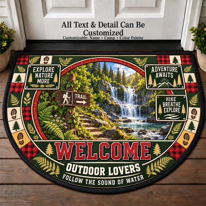 Waterfall Hike - Outdoor Lovers Personalized Half Round Mat | 5To9Vibe