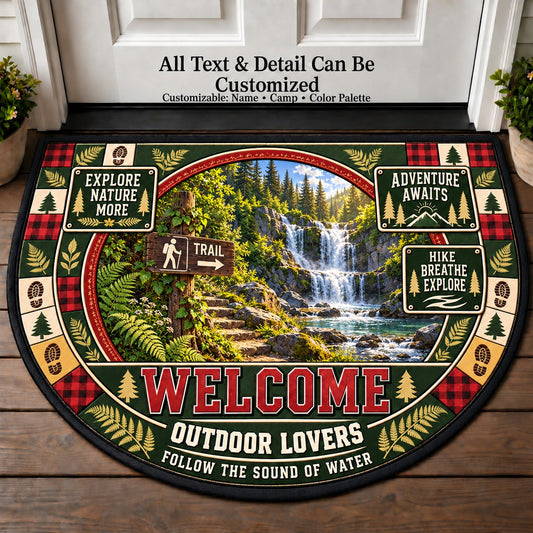 Waterfall Hike - Outdoor Lovers Personalized Half Round Mat | 5To9Vibe