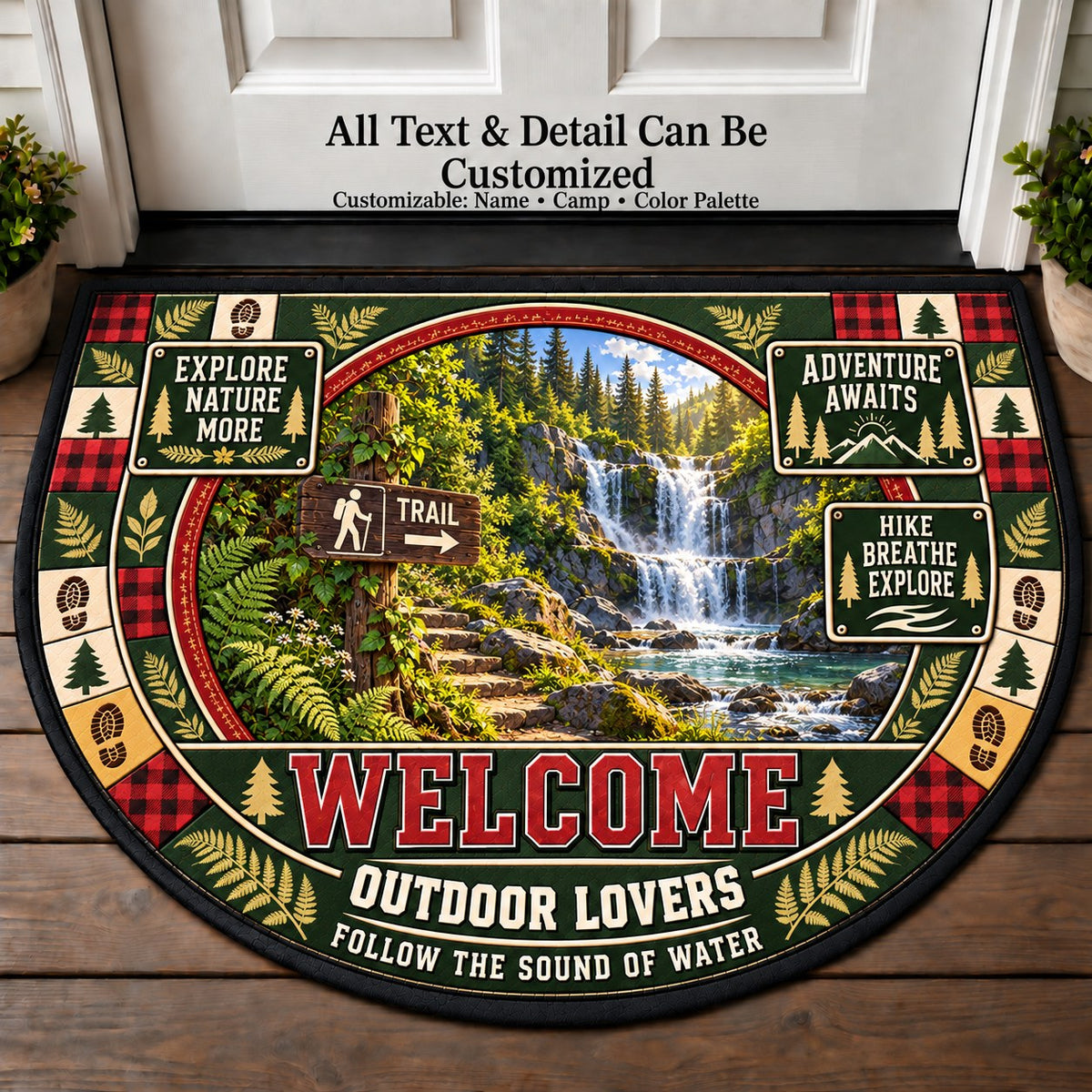 Waterfall Hike - Outdoor Lovers Personalized Half Round Mat | 5To9Vibe