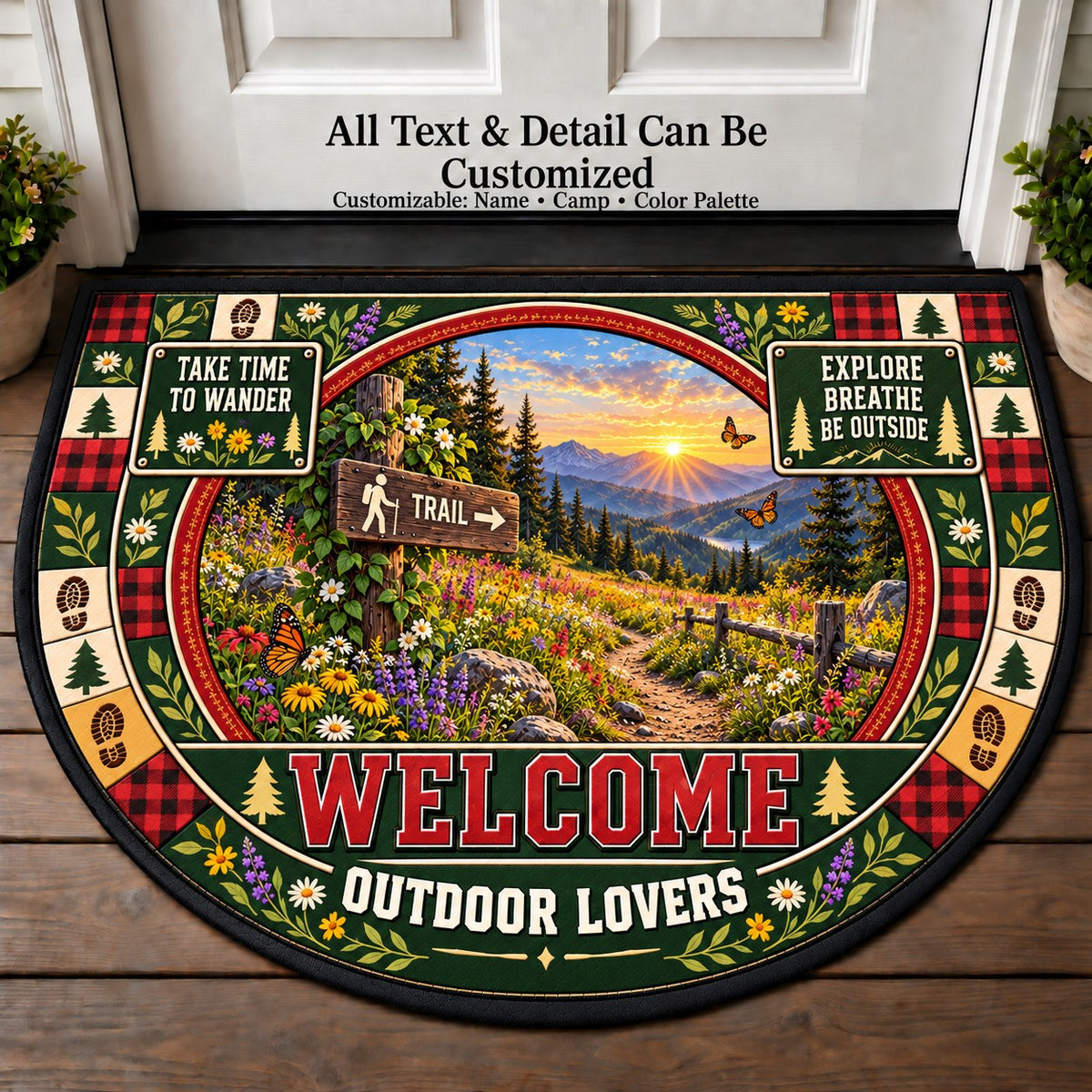 Wildflower Meadow - Outdoor Lovers Personalized Half Round Mat | 5To9Vibe