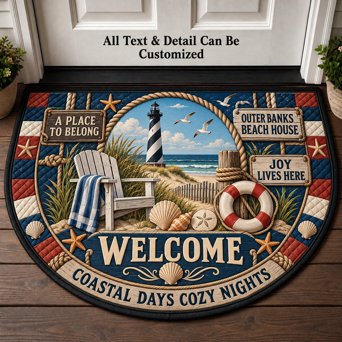 Outer Banks Beach House Personalized Half Round Mat | 5To9Vibe