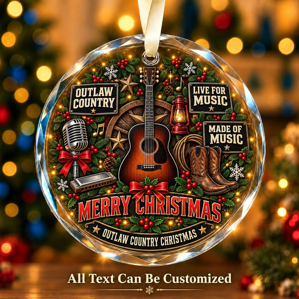 Outlaw Country Personalized Glass Ornament | 5To9Vibe