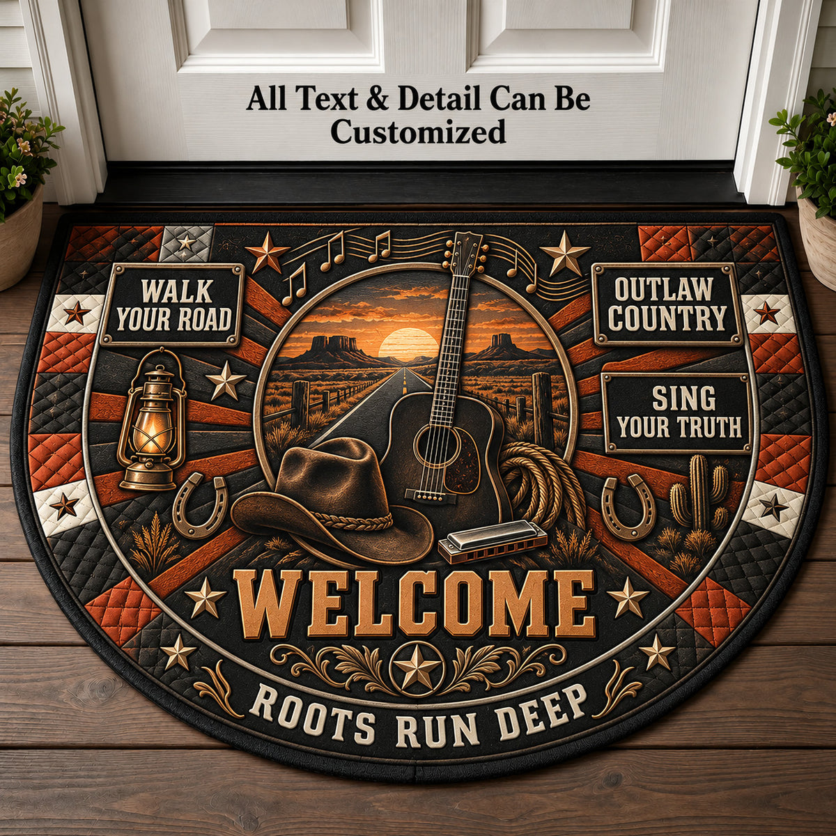 Outlaw Country Personalized Half Round Mat | 5To9Vibe