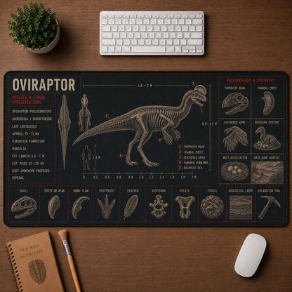 Oviraptor Dinosaur Blueprint Desk Mat | 5To9Vibe