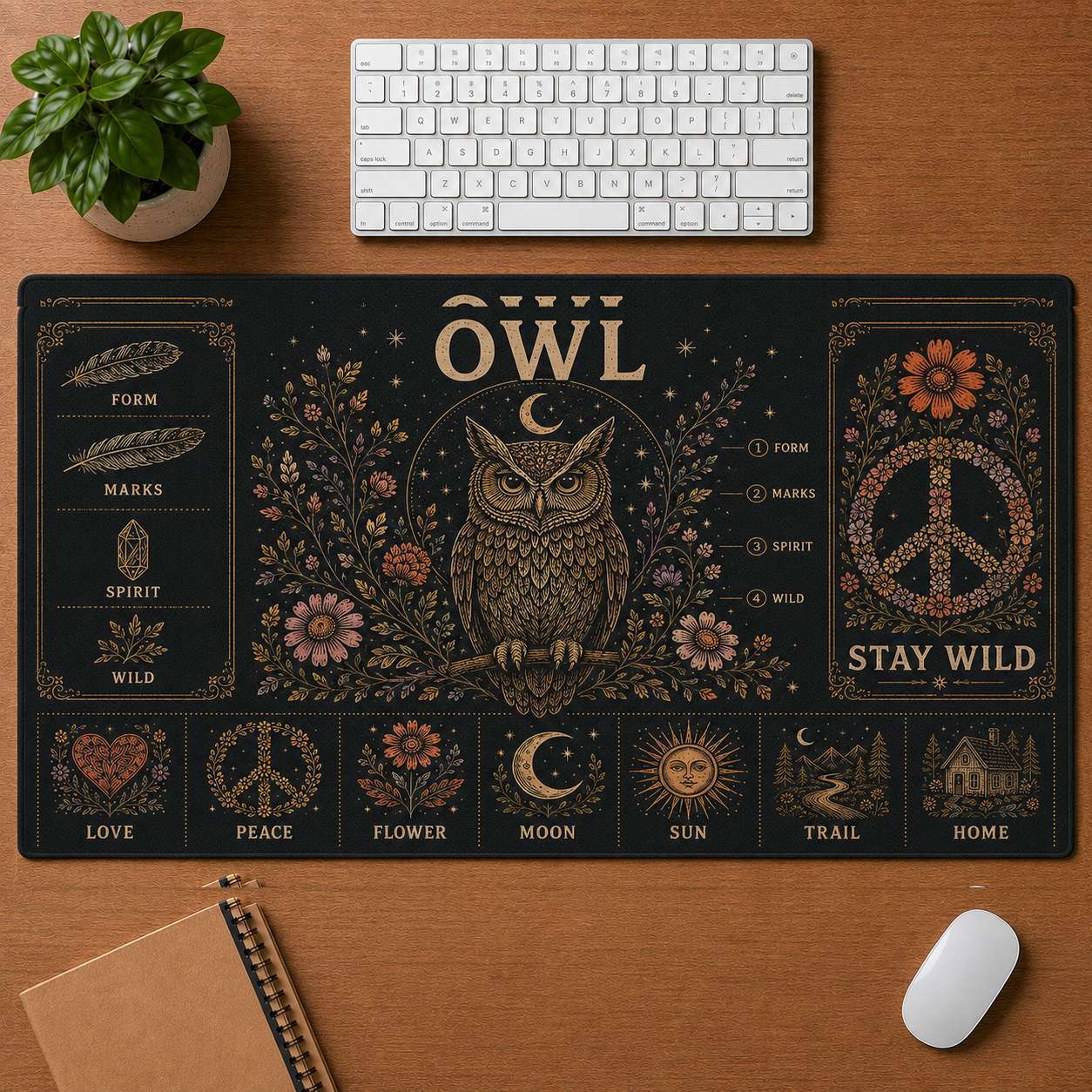 Elephant Hippie Desk Mat Mouse Pad | 5To9Vibe - Owl style