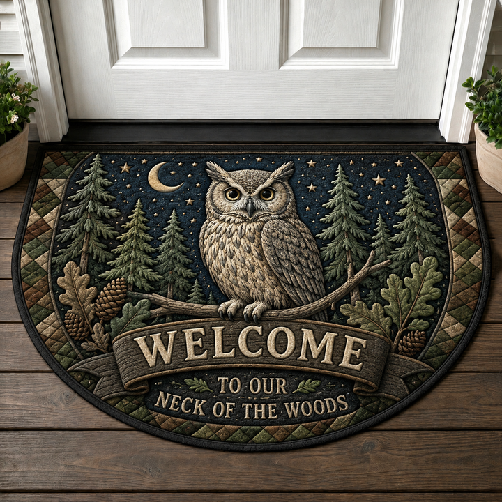 Owl Welcome Mat - Night Forest Nature Neck of the Woods Doormat - 5to9vibe