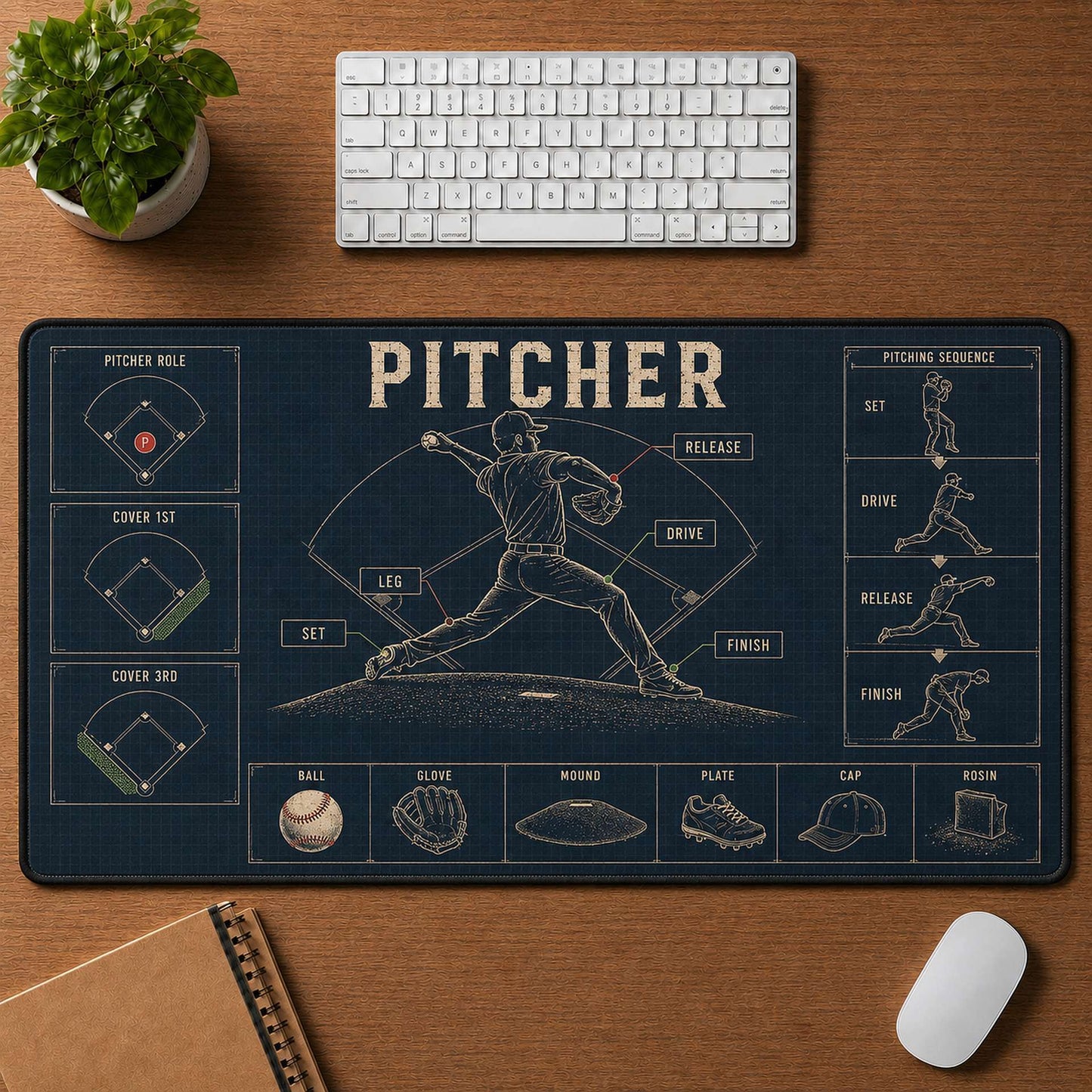 Pitcher Blueprint Desk Mat | 5To9Vibe