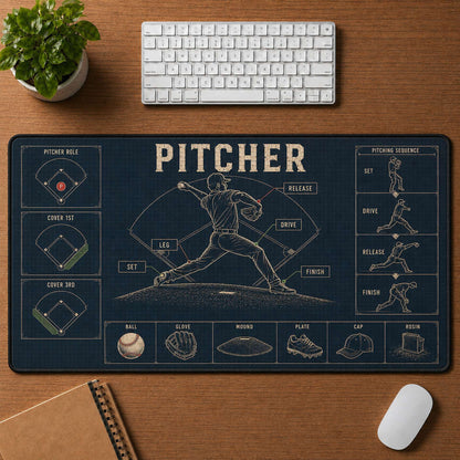 Pitcher Blueprint Desk Mat | 5To9Vibe