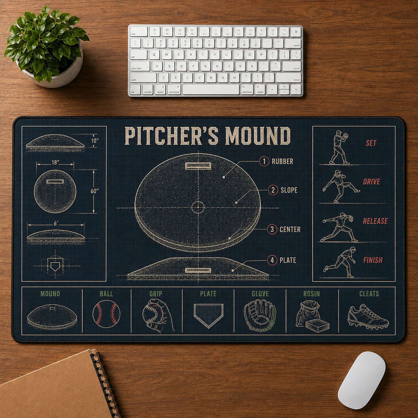 Pitcher's Mound Blueprint Desk Mat | 5To9Vibe