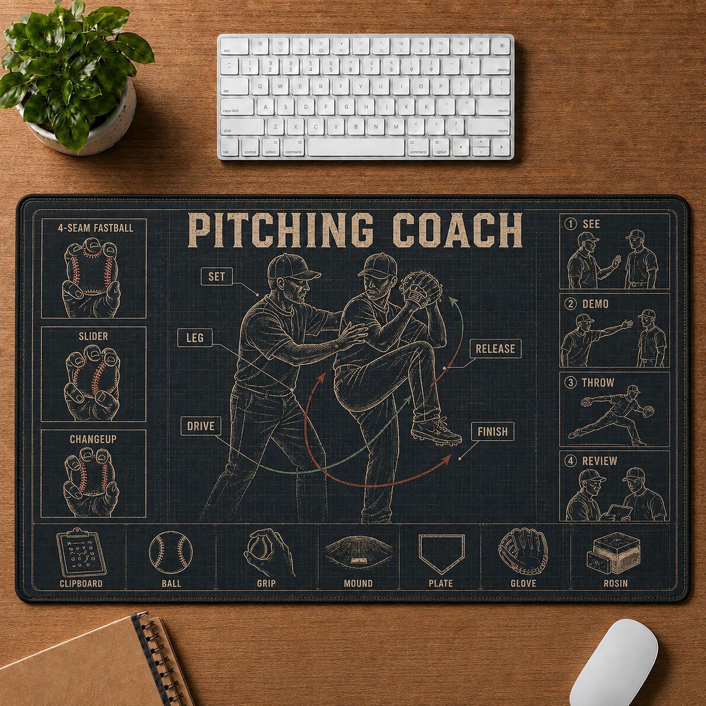 Pitching Coach Blueprint Desk Mat | 5To9Vibe