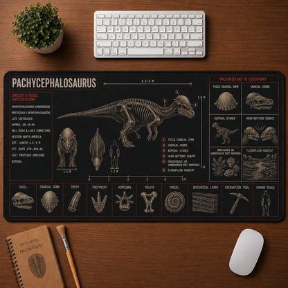 Pachycephalosaurus Dinosaur Blueprint Desk Mat | 5To9Vibe