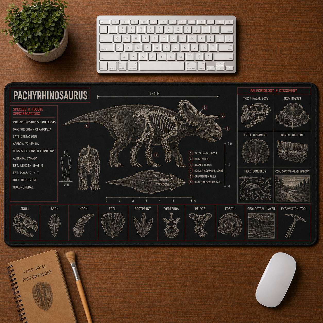 Pachyrhinosaurus Dinosaur Blueprint Desk Mat | 5To9Vibe