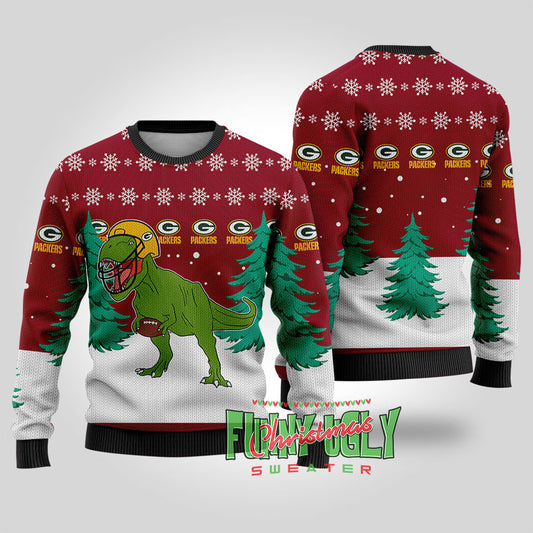 Packers NFL Trex Ugly Christmas Sweater Cardinal Red