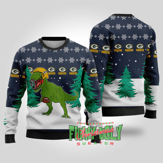 Packers NFL Trex Ugly Christmas Sweater Navy