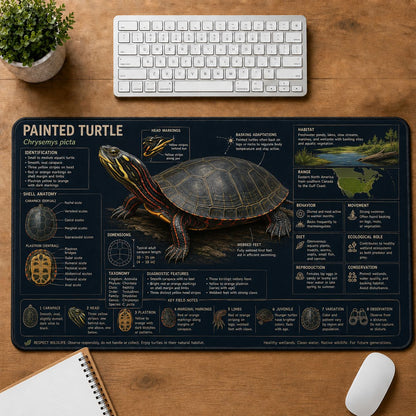 Painted Turtle Turtle and Tortoise Species Guide Desk Mat | 5To9Vibe