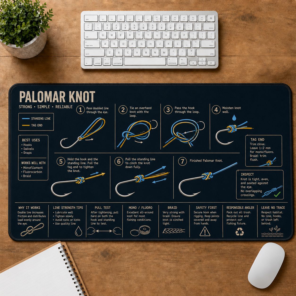 Palomar Knot Fishing Field Guide Desk Mat | 5To9Vibe