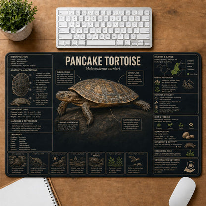 Pancake Tortoise Turtle and Tortoise Species Guide Desk Mat | 5To9Vibe