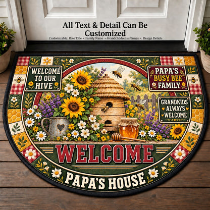 Papa's Busy Bee Family Personalized Half Round Mat | 5To9Vibe