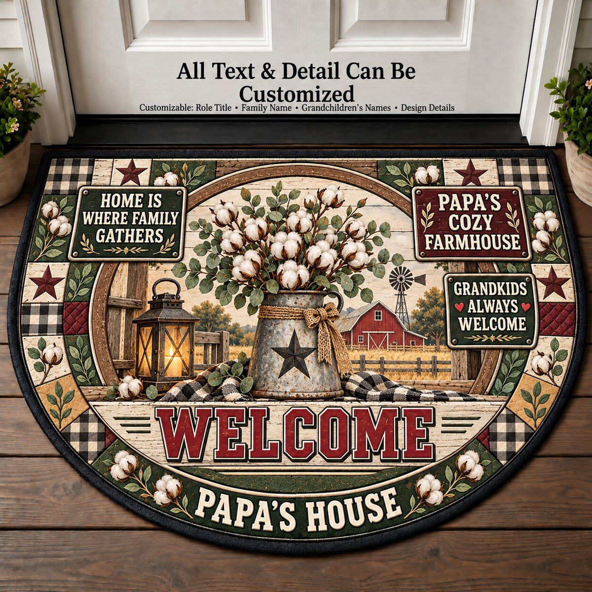Papa's Cozy Farmhouse Personalized Half Round Mat | 5To9Vibe