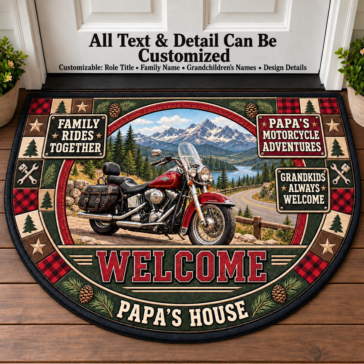Papa's Motorcycle Adventures Personalized Half Round Mat | 5To9Vibe
