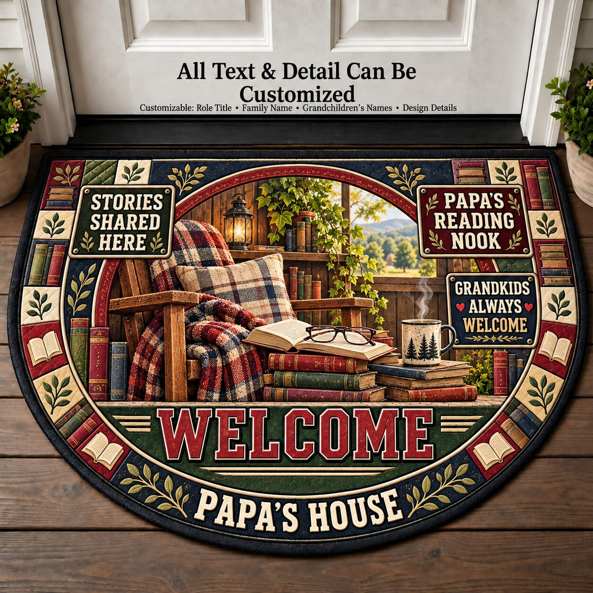 Papa's Reading Nook Personalized Half Round Mat | 5To9Vibe