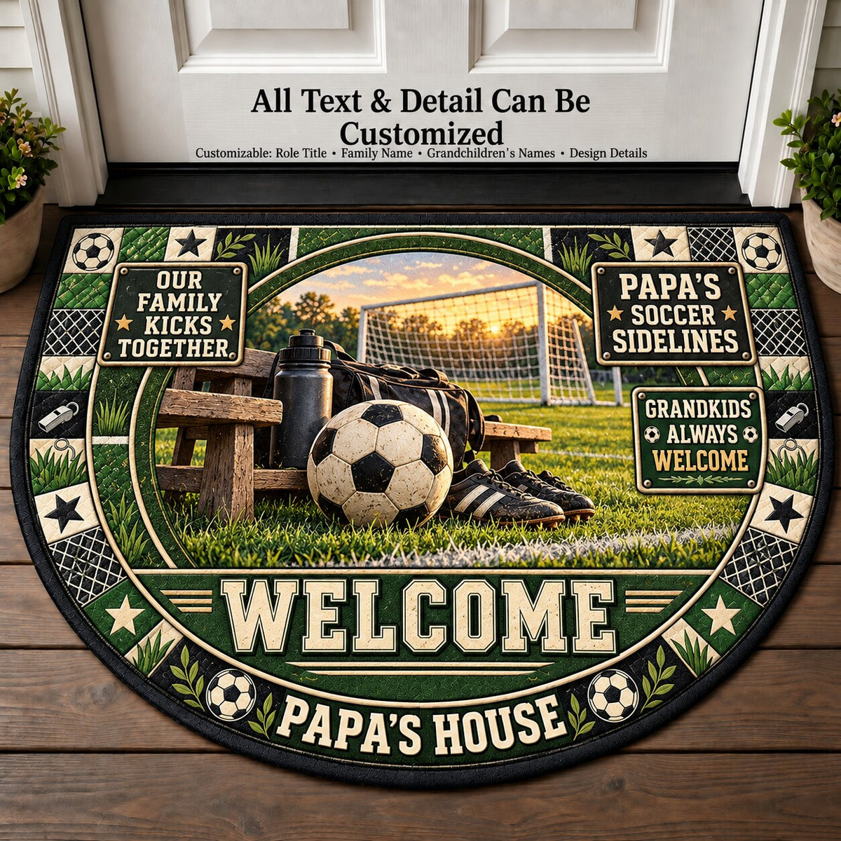 Papa's Soccer Sidelines Personalized Half Round Mat | 5To9Vibe