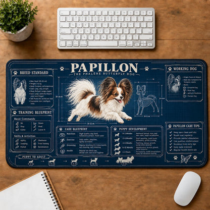 Papillon Dog Breed Visual Guide Desk Mat | 5To9Vibe