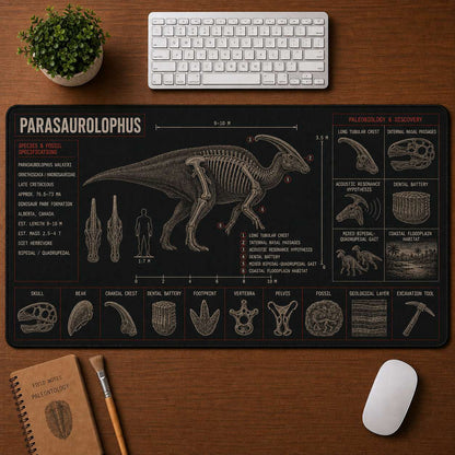 Parasaurolophus Dinosaur Blueprint Desk Mat | 5To9Vibe