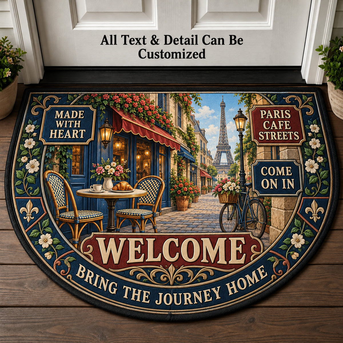 Paris Cafe Streets Personalized Half Round Mat | 5To9Vibe