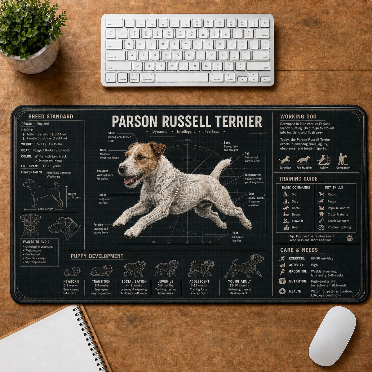Parson Russell Terrier Dog Breed Visual Guide Desk Mat | 5To9Vibe