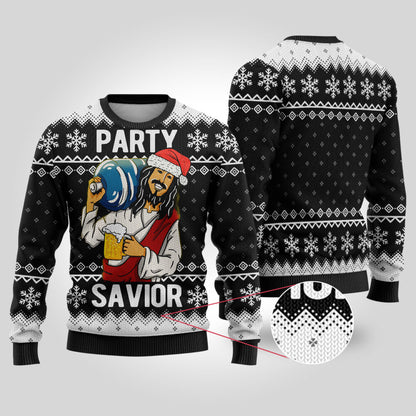 Party Savior Ugly Christmas Sweater Black - Funny Ugly Christmas Sweater