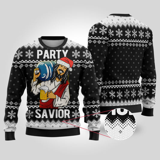 Party Savior Ugly Christmas Sweater Black - Funny Ugly Christmas Sweater