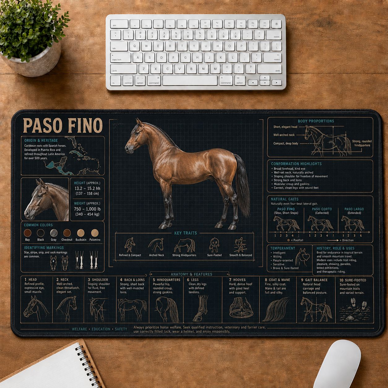 Paso Fino Horse Horse and Equestrian Visual Guide Desk Mat | 5To9Vibe