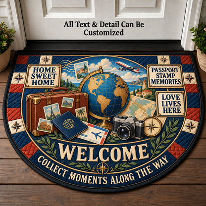 Passport Stamp Memories Personalized Half Round Mat | 5To9Vibe