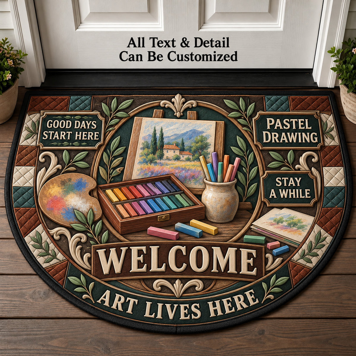 Pastel Drawing Personalized Half Round Mat | 5To9Vibe