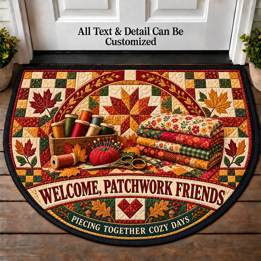 Autumn Patchwork - Patchwork Friends Personalized Half Round Mat | 5To9Vibe