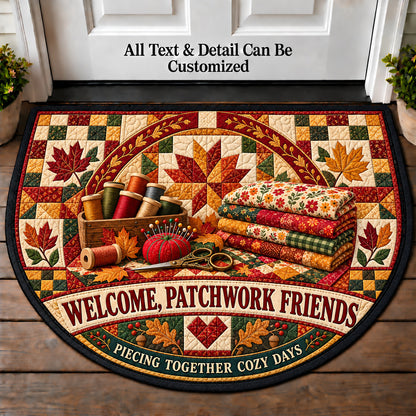 Autumn Patchwork - Patchwork Friends Personalized Half Round Mat | 5To9Vibe