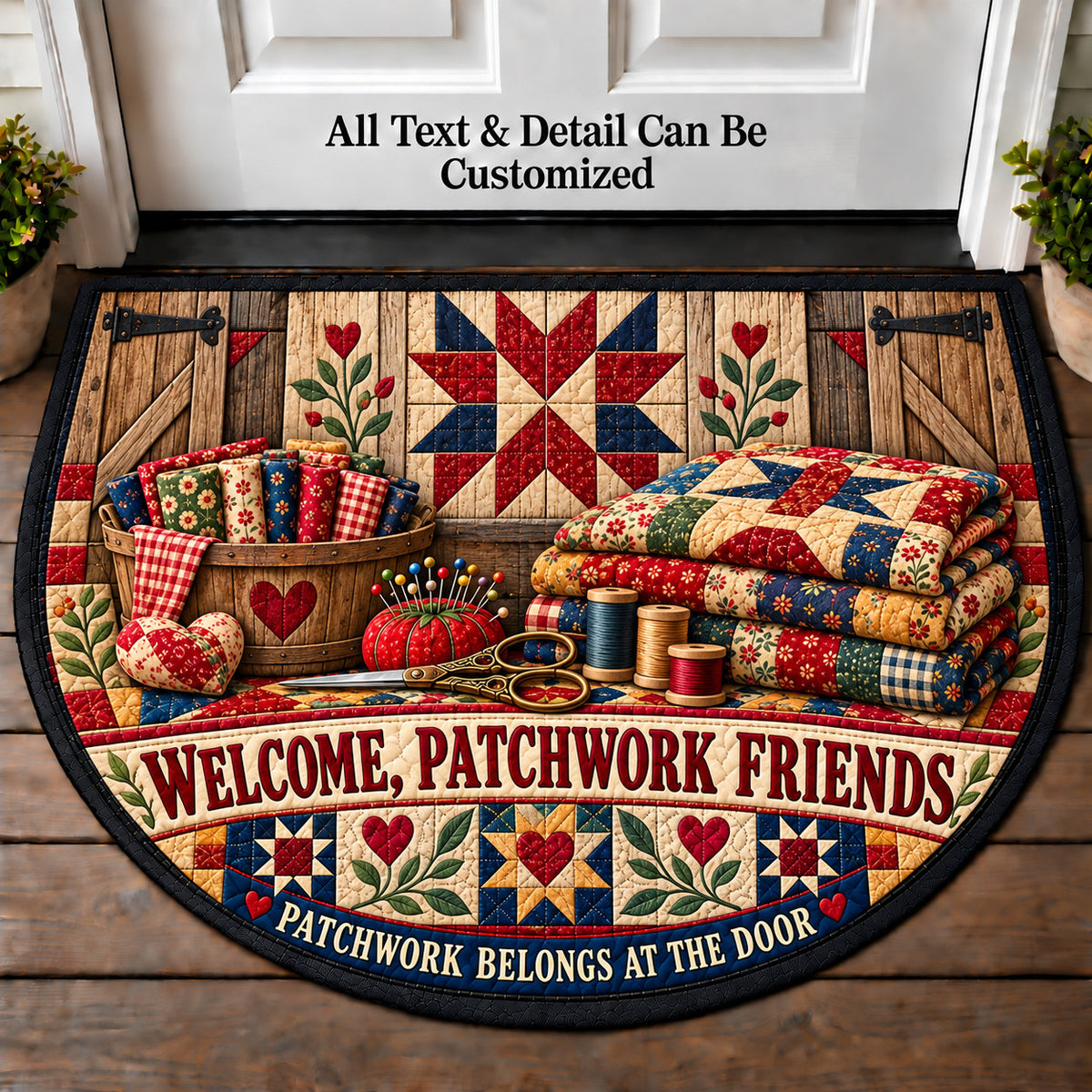 Barn Quilt Accent - Patchwork Friends Personalized Half Round Mat | 5To9Vibe