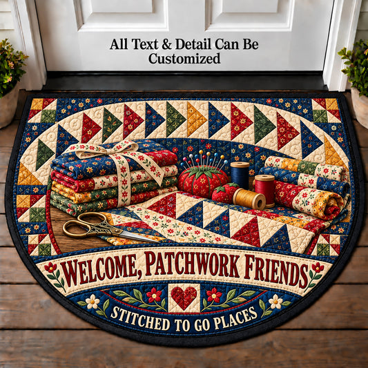 Flying Geese Pattern - Patchwork Friends Personalized Half Round Mat | 5To9Vibe