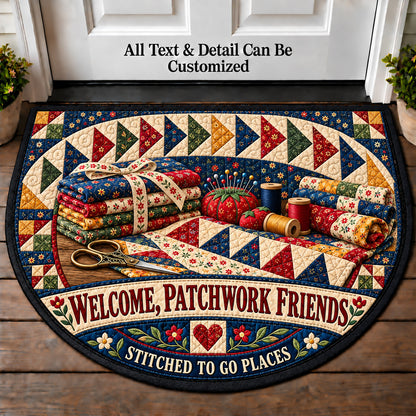 Flying Geese Pattern - Patchwork Friends Personalized Half Round Mat | 5To9Vibe