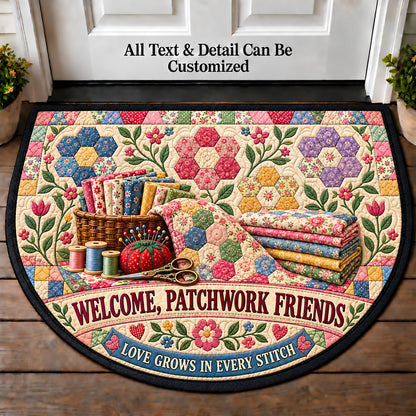 Grandmother's Flower Garden - Patchwork Friends Personalized Half Round Mat | 5To9Vibe
