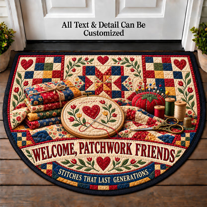 Hand Stitched Heirloom - Patchwork Friends Personalized Half Round Mat | 5To9Vibe