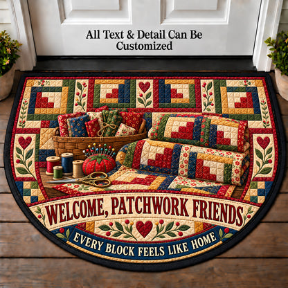 Log Cabin Quilt - Patchwork Friends Personalized Half Round Mat | 5To9Vibe