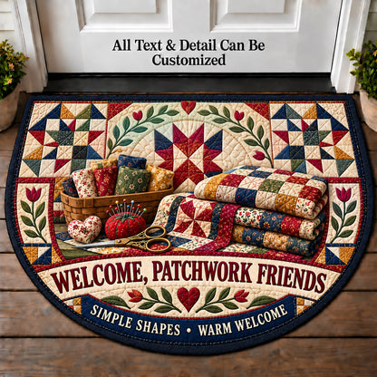 Modern Minimal Quilt - Patchwork Friends Personalized Half Round Mat | 5To9Vibe