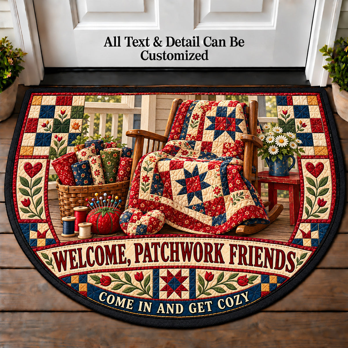 Patchwork Porch - Patchwork Friends Personalized Half Round Mat | 5To9Vibe