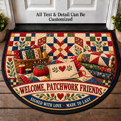 Quilt Label Memories - Patchwork Friends Personalized Half Round Mat | 5To9Vibe