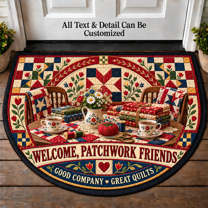 Quilting Bee Table - Patchwork Friends Personalized Half Round Mat | 5To9Vibe