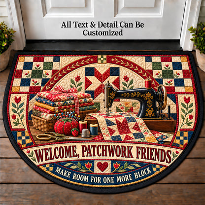 Sewing Machine Morning - Patchwork Friends Personalized Half Round Mat | 5To9Vibe
